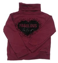 Vínová mikina so srdcem s nápisom a rolákom Cool Cat