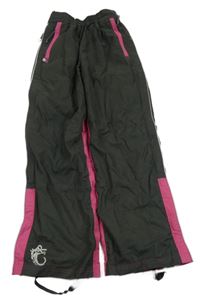 Antracitovo-růžové šusťákové podšité kalhoty 