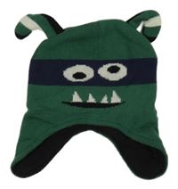 Tmavozeleno-tmavomodrá čapica s rohy - príšerka