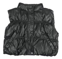 Nové - Čierna koženková crop prepínaci vesta Peacocks