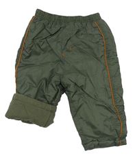 Khaki šušťákové zateplené nohavice