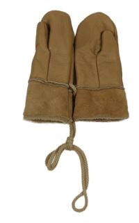 Hnědé koženo/ semišové zateplené palcové rukavice na provázku
