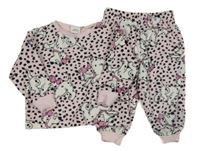 Světlerůžovo-černé puntíkaté plyšové pyžamo s dalmatiny Disney