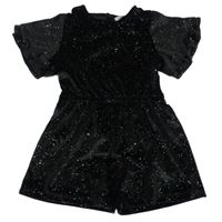 Černý třpytivý sametový kraťasový overal F&F