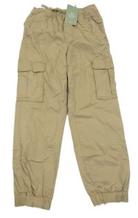 Nové - béžové plátěné cuff kalhoty s kapsami H&M