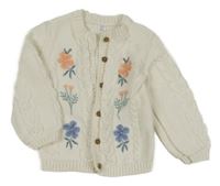 Bílý propínací svetr s kytičkami M&S