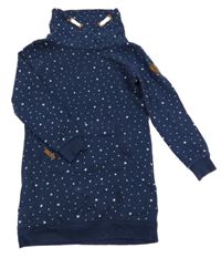 Tmavomodré teplákové šaty s hvězdičkami a komínovým límcem Yigga