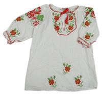 Biele ľanové boho šaty s kvetmi