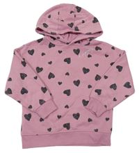 Staroružová mikina so srdiečkami a kapucňou Primark