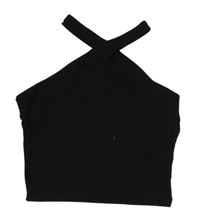 Čierny rebrovaný crop top Shein