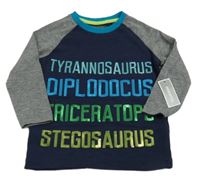 Nové - Tmavomodro-sivé tričko s nápisy z flitrů zn. Bluezoo