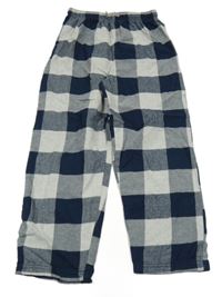 Tmavomodro-šedé kostkované domácí kalhoty 