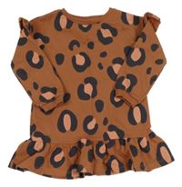 Hnědo-šedo-růžová vzorovaná mikinová tunika s volánky F&F