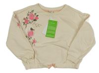 Nové - Smotanová crop mikina s kvetmi DopoDopo