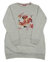 Šedé melírované teplákové šaty s květy Alive 