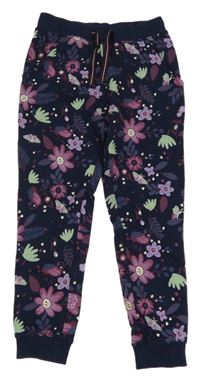 Tmavomodré tepláky s kytičkami Kids