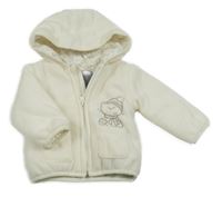 Smetanový fleecový zateplený kabátek s medvedíkom a kapucňou Kanz