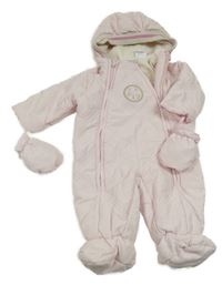 Svetloružová šušťáková zimná kombinéza s kapucí + rukavice Prémaman