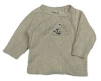 Smotanové rebrované zamatové prepínaci tričko s vtáčikom Gemo