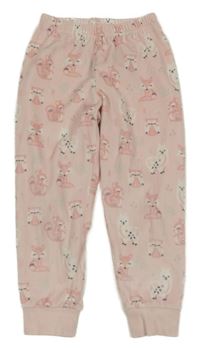 Světlerůžové plyšové pyžamové kalhoty se zvířátky