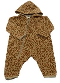 Béžovo-hnedá vzorovaná fleecová kombinéza s kapucňou Kuling