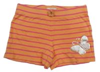 Oranžovo-ružové pruhované bavlnené kraťasy s motýlkom Esprit