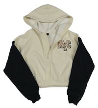 Béžovo-čierna prepínaci crop mikina s nápisom a kapucňou New Look