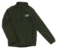 Olivová fleecová mikina s logom Jack & Jones