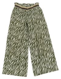 Kaki-biele vzorované culottes nohavice D-zine