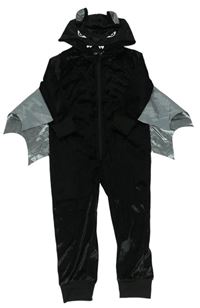 Kockovaným - Čierno-sivá zamatová kombinéza s kapucí - netopýr H&M