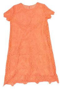 Neónově korálové čipkové šaty s motýlikmi Yd.