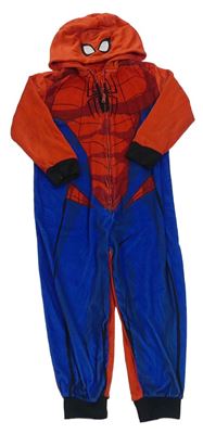 Modro-červeno-čierna plyšová kombinéza s pavoukem a kapucí - Spider-man George
