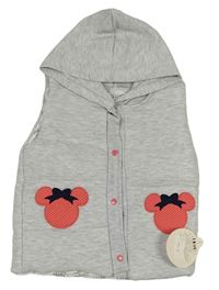 Světlešedá melírovaná prošívaná zateplená vesta s Minnie a kapucí