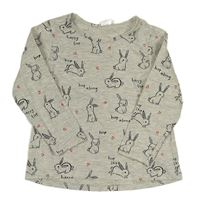 Světlešedé melírované triko s králíčky a srdíčky a nápisy H&M