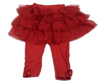 Červené legíny s květy s perlami a tylovou vrstvenou třpytivou sukní MINTINI BABY