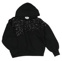 Černá crop mikina s flitry a kapucí ZARA