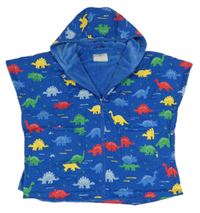 Cobaltovoě modré šušťákové zateplené pončo s dinosaurami a kapucňou Jojo Maman Bébé