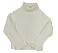 Biely rebrovaný crop svetrový rolák s volánikmi Matalan