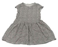 Čierno-bielo-ružové kockované vzorované šaty so srdiečkami H&M