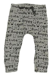 Sivé melírované turecké tepláky s nápismi a smajlíkmi George