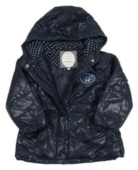 Tmavomodrá prošívaná šusťáková zateplená bunda s houbičkami a kapucí ZEEMAN