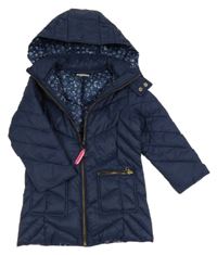 Tmavomodrý prošívaný šusťákový zimní kabát s kapucí Next