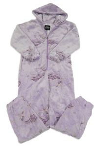 Fialová plyšová kombinéza s jednorožcami a kapucňou CITY COMFORT