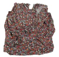 Tmavomodro-barevná kytičkovaná halenka s volánky ZARA