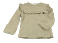 Béžová melírovaná rebrovaná úpletová mikina s volánikom a kožešinou RIVER ISLAND