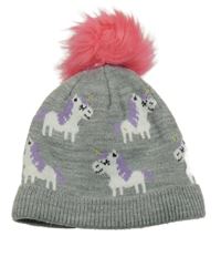 Šedá melírovaná čepice s jednorožci a bambulí George