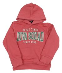 Jahodová mikina s nápismi a vreckom a kapucňou TESSENTIALS