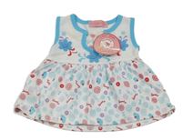 Nové - bielo-modrá šatová tunika s kvetmi a bonbonky