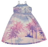 Fialovo-ružovo-biele letné šaty s palmami H&M