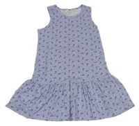 Modro-biele pruhované šaty s kvietkami